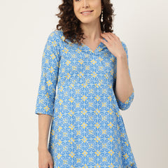 Floral Print Angrakha 3\4 Sleeves Flared Kurti