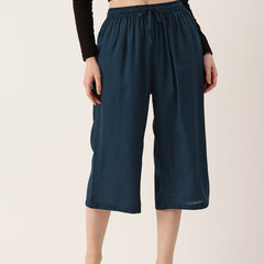 Women's Culottes | Calf-Length Pants with Double Pockets & Elastic Waistband