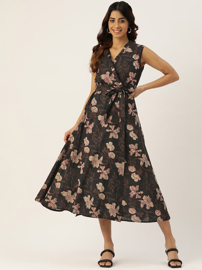 Floral Wrap Angrakha Dress – Lightweight Sleeveless Cotton Perfection