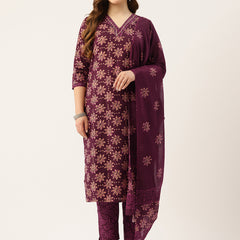 Straight Dupatta Sets - V-Neck, 3/4 Sleeves with Border Detailing, Elastic Waistband Pants with Pockets & Full-Length Dupatta (M-XXL)