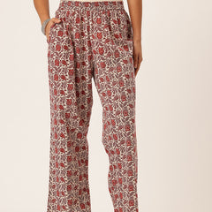 Red Women Pure Cotton Paisley Printed Palazzo Pants | Elastic Waist | Wide Leg