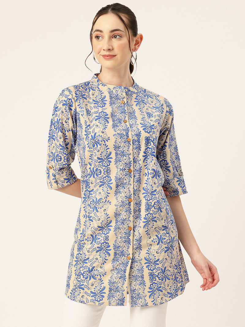 Printed Mandarin Shirt – Casual & Chic