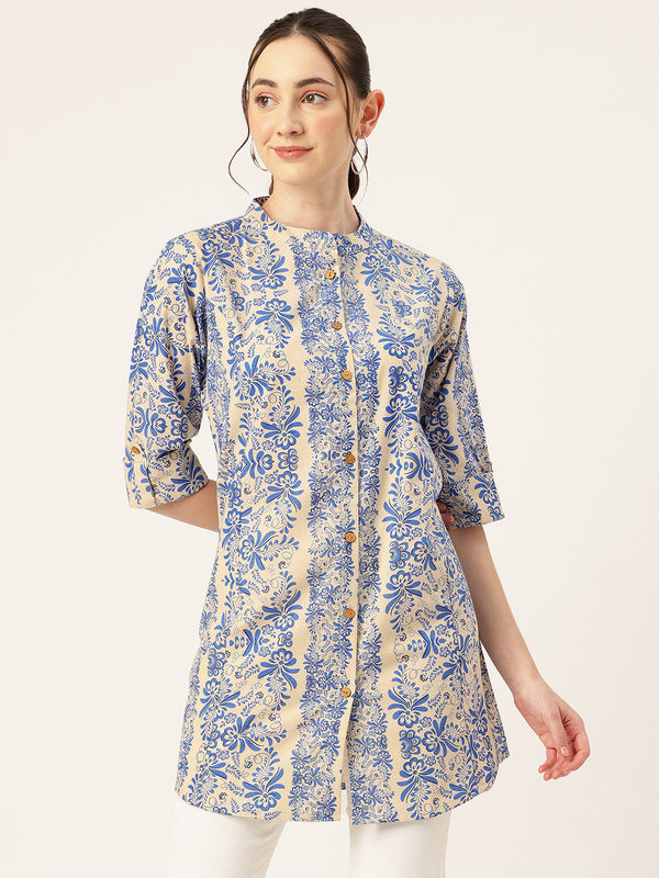 Printed Mandarin Shirt – Casual & Chic