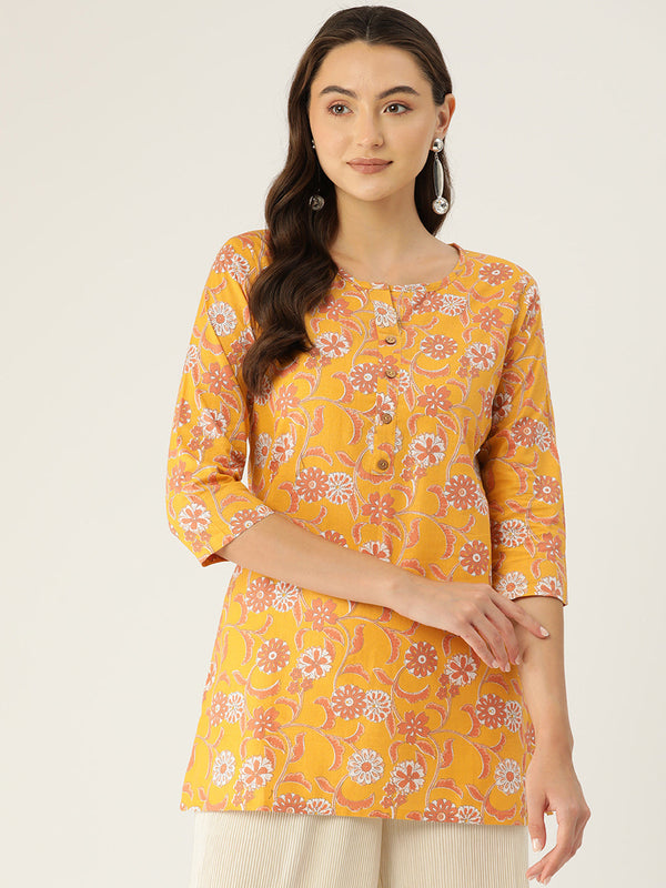 Floral Print 4 Button Straight Kurti