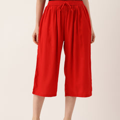 Women's Culottes | Calf-Length Pants with Double Pockets & Elastic Waistband