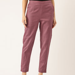 Women's Cotton Pants - Double Pockets, Adjustable Waist, and Ankle-Length Fit