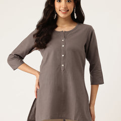 Elegant Short Kurti for Women –Button Detailing & 3/4 Sleeves | Round Neck |