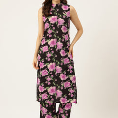 Floral Sleeveless Cotton Co-Ord Set with Choker Neckline – Pure Cotton | Sizes S–XXL