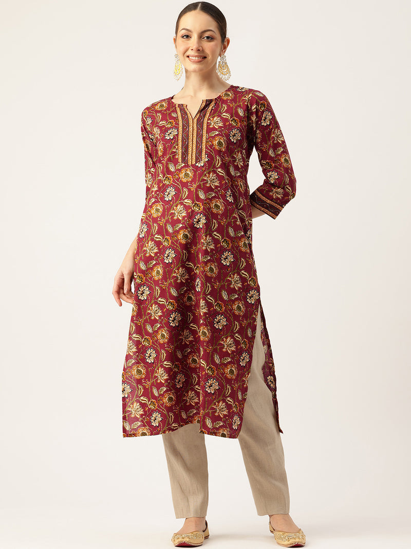 Empress Long Kurta for Women - V-Cut Neckline with 3/4 Sleeves