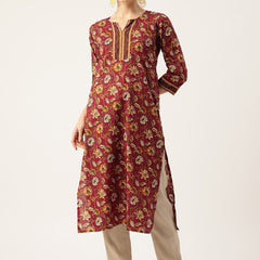Empress Long Kurta for Women - V-Cut Neckline with 3/4 Sleeves
