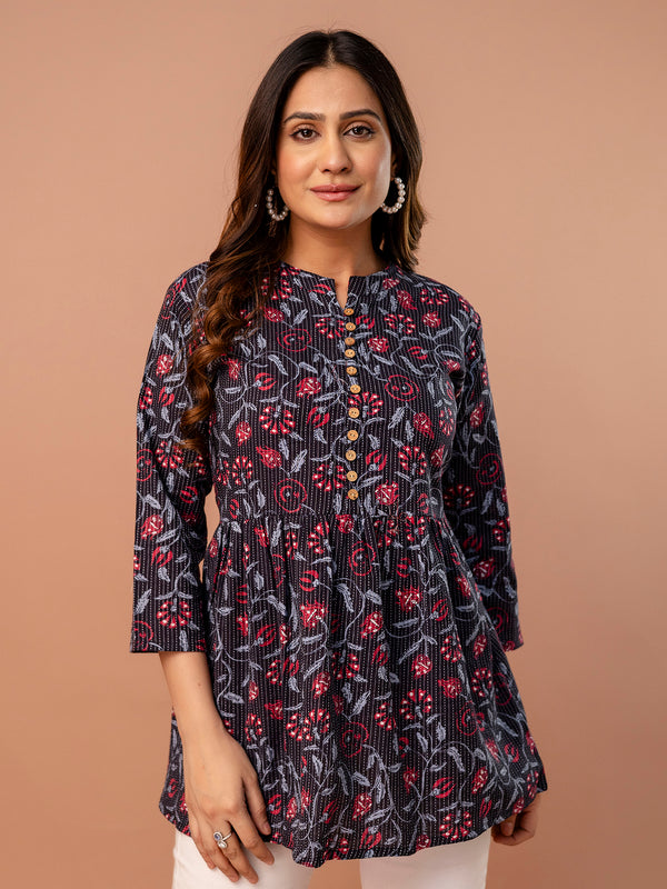 Top – Mandarin Collar, 3/4 Sleeves, Flattering Fit (Sizes S–XXL)