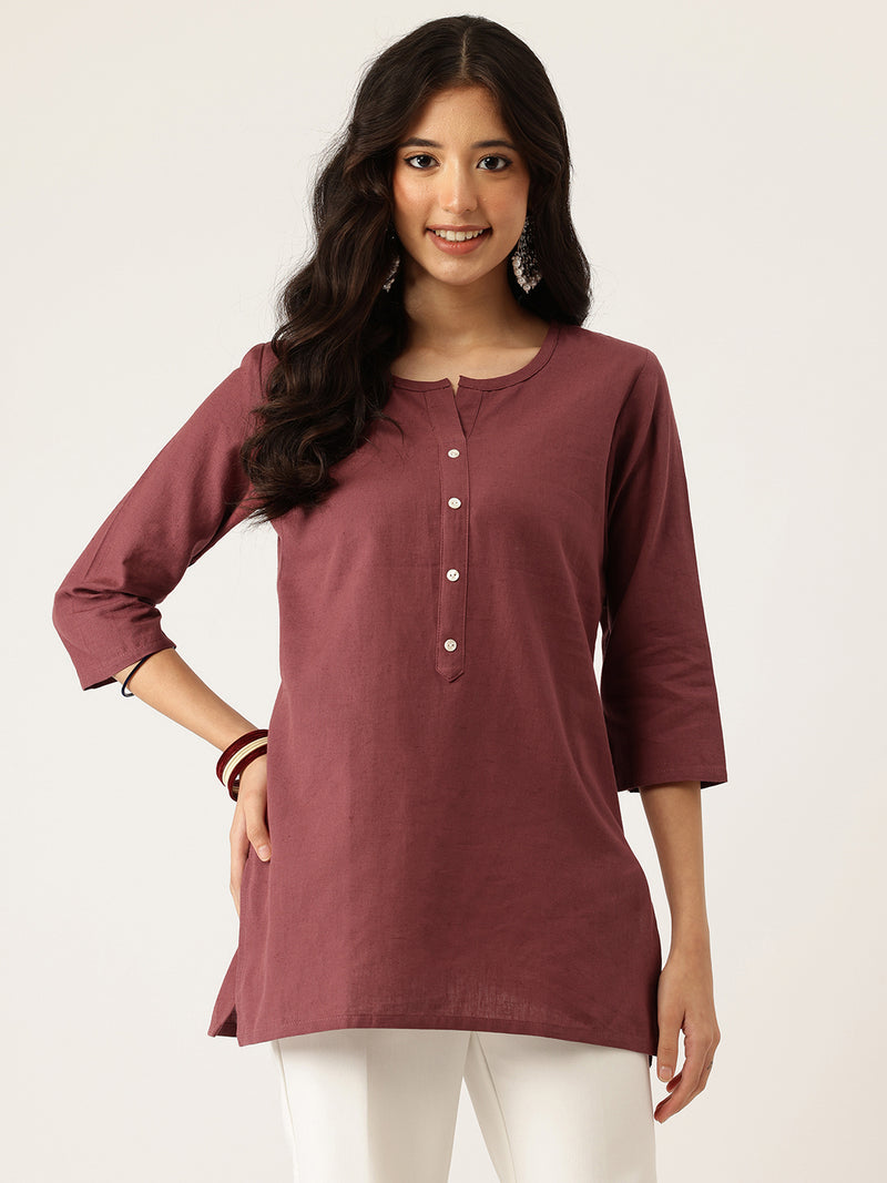 Elegant Short Kurti for Women –Button Detailing & 3/4 Sleeves | Round Neck |