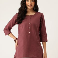 Elegant Short Kurti for Women –Button Detailing & 3/4 Sleeves | Round Neck |