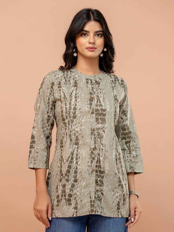 Elegant Mandarin Collar Printed Tunic – Stylish & Comfortable, Sizes