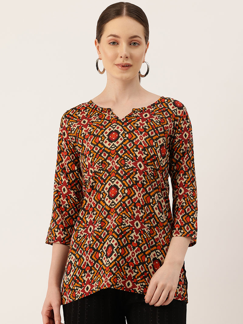 3/4 Sleeve Round Neck Vcut top Red Colour