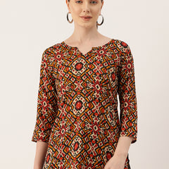 3/4 Sleeve Round Neck Vcut top Red Colour