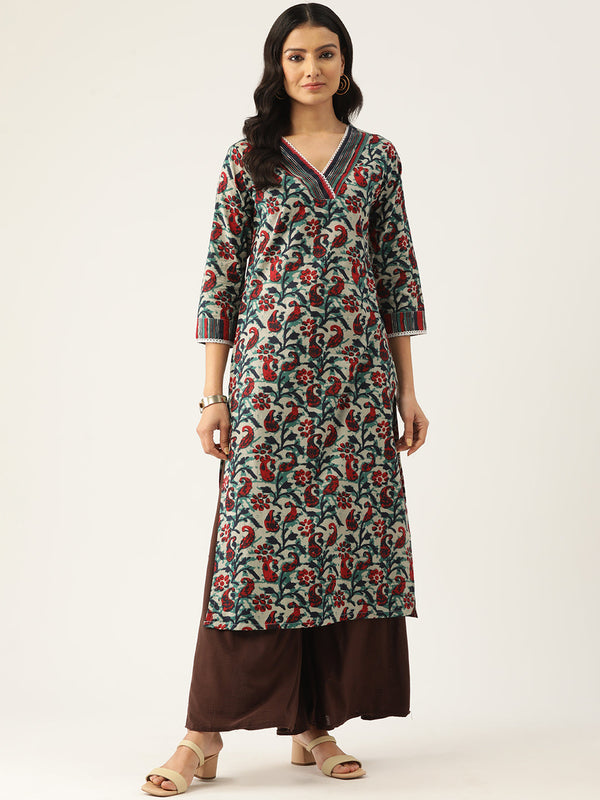 Cotton Printed V-Neck Kurti