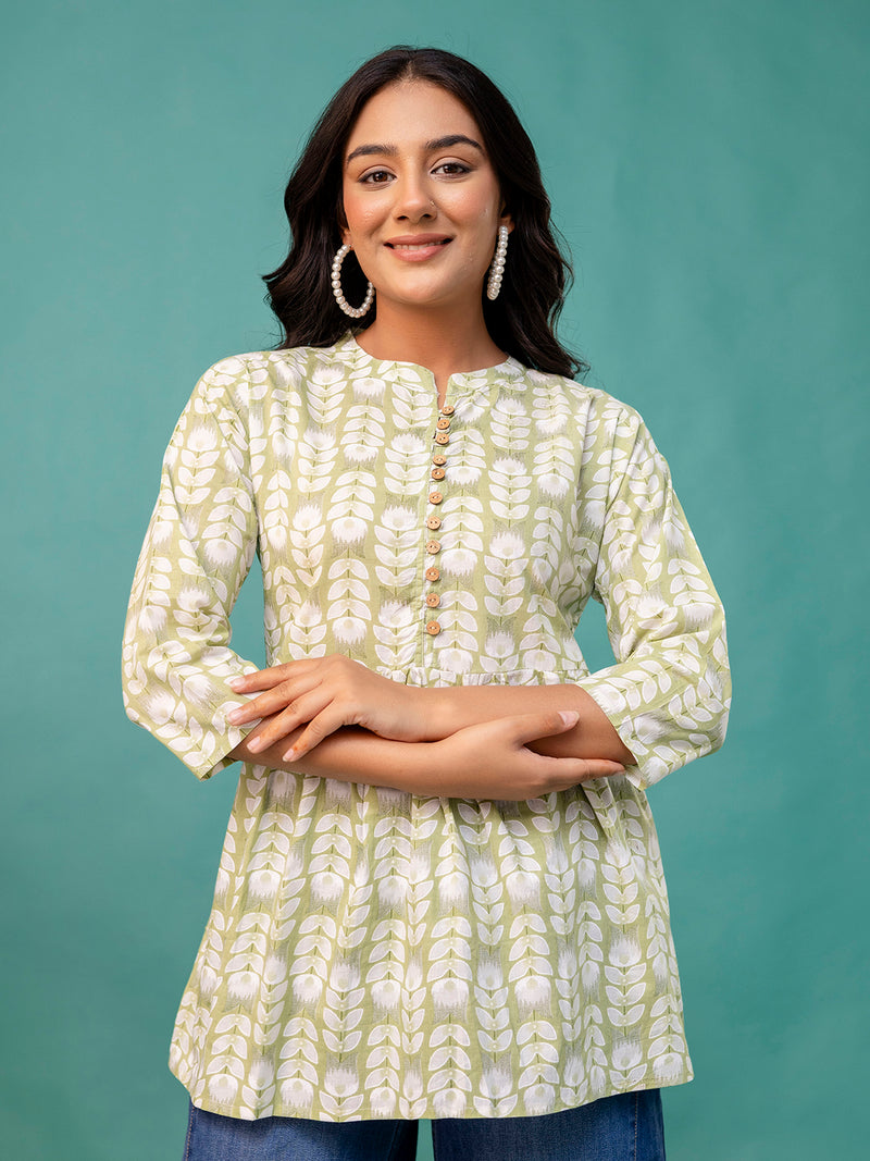 Tunic – Mandarin Collar, 3/4 Sleeves, Flattering Fit (Sizes S–XXL)