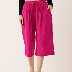 Women's Culottes | Calf-Length Pants with Double Pockets & Elastic Waistband