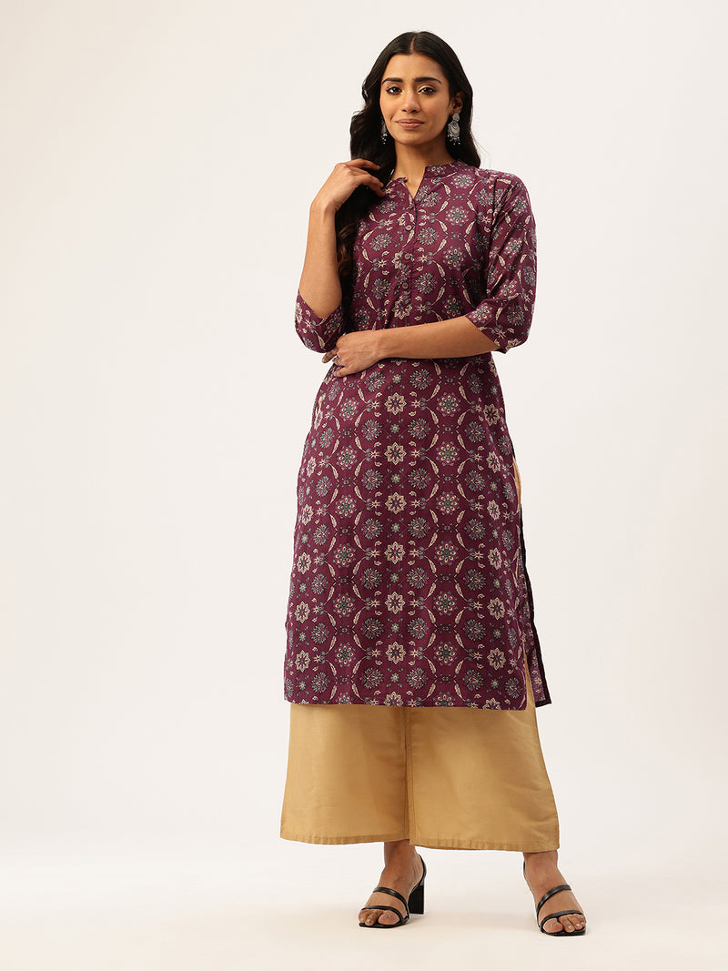 Graceful Long Kurta with 3/4 Sleeves and Button accents A Perfect Fusion of Comfort and Style