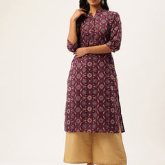 Graceful Long Kurta with 3/4 Sleeves and Button accents A Perfect Fusion of Comfort and Style