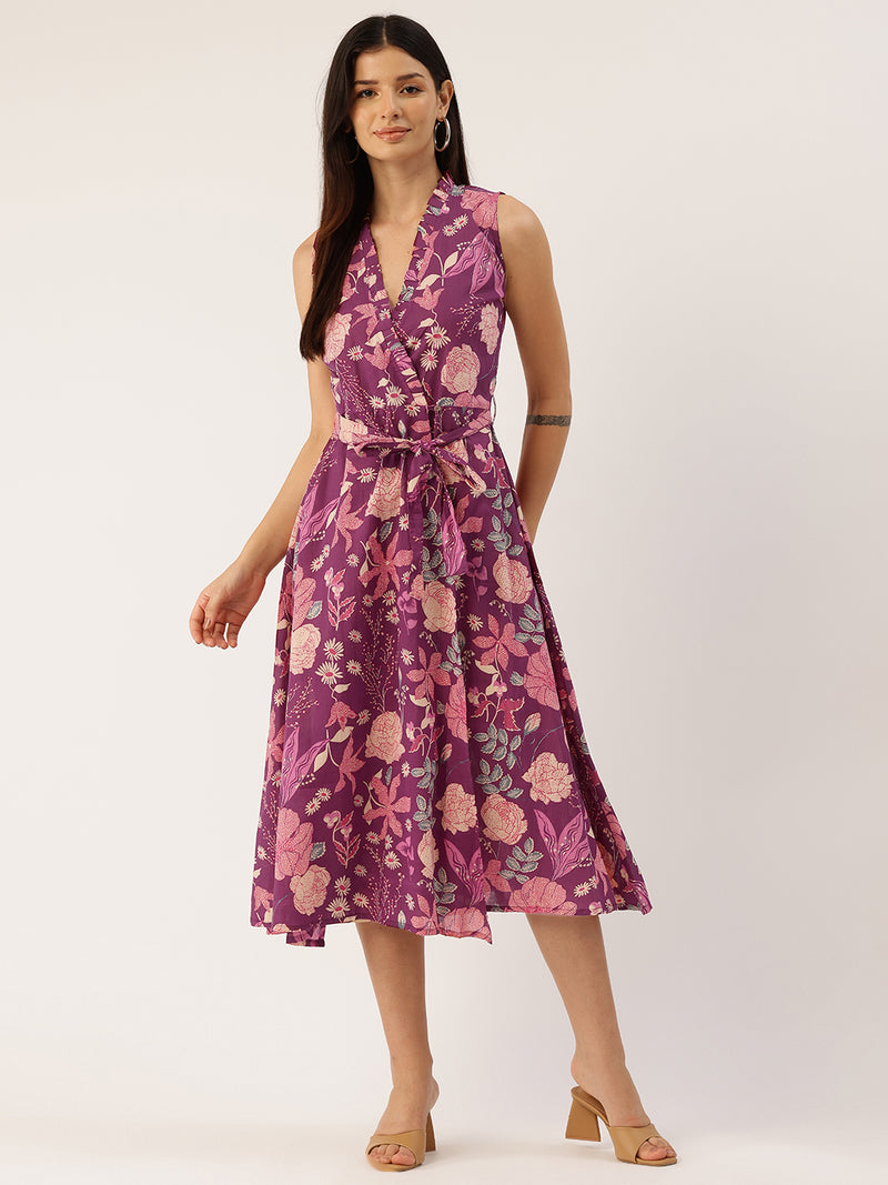Floral Wrap Angrakha Dress – Lightweight Sleeveless Cotton Perfection