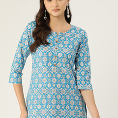 Floral Print 4 Button Straight Kurti