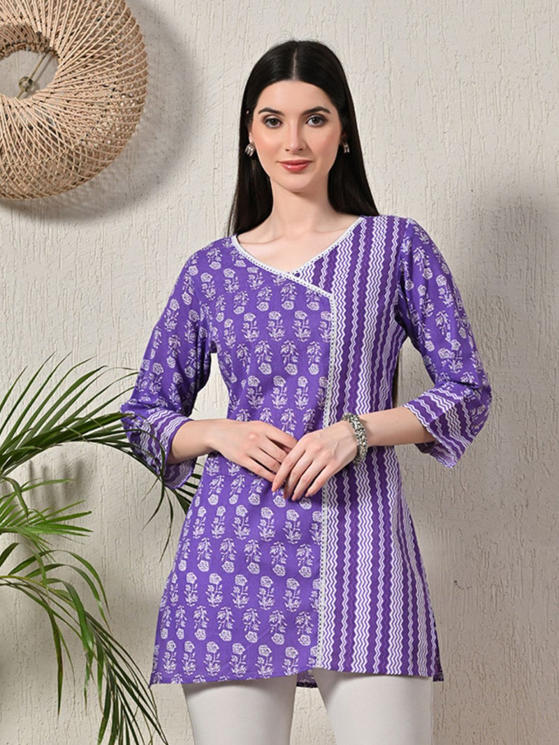 Graceful Wrap-Style Angrakha Cotton Kurti for Everyday Wear