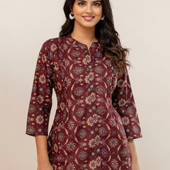 Elegant Mandarin Collar Printed Tunic – Stylish & Comfortable, Sizes