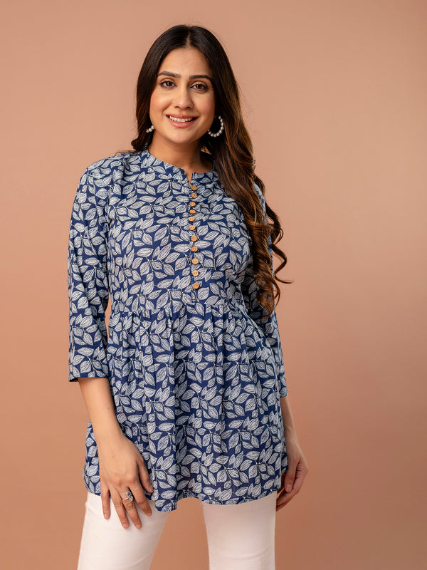Top – Mandarin Collar, 3/4 Sleeves, Flattering Fit (Sizes S–XXL)