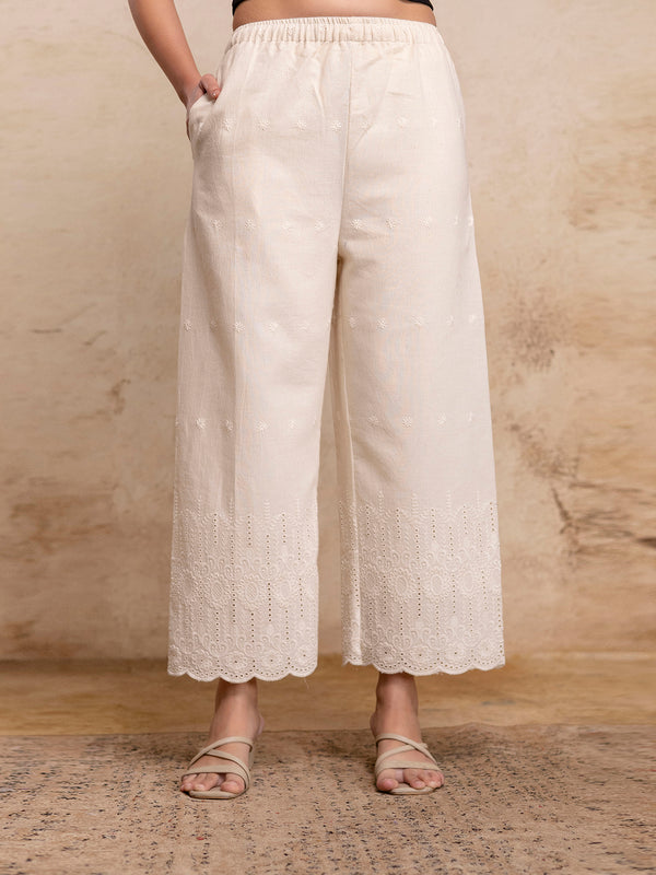 Women’s Cotton Embroidered Wide-Leg Palazzos | Soft, Breathable & Elegant