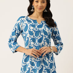 3/4 Sleeve Round Neck Vcut top Blue Colour