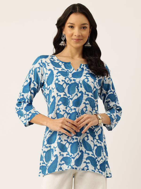 3/4 Sleeve Round Neck Vcut top Blue Colour