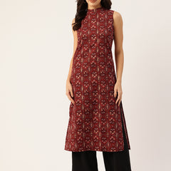 Women’s Pure Cotton Angrakha Kurti with Floral Print | 3/4 Sleeves | Adjustable Side Tie | Sizes S–XXL