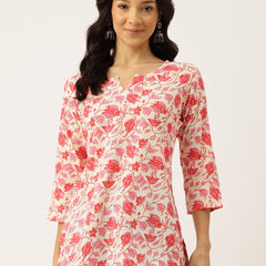3/4 Sleeve Round Neck Vcut top Pink2 Colour