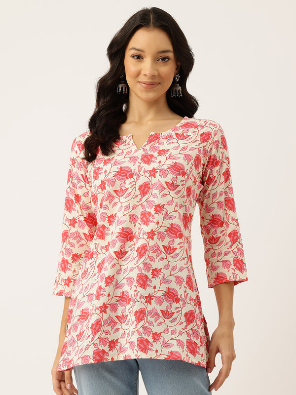 3/4 Sleeve Round Neck Vcut top Pink2 Colour