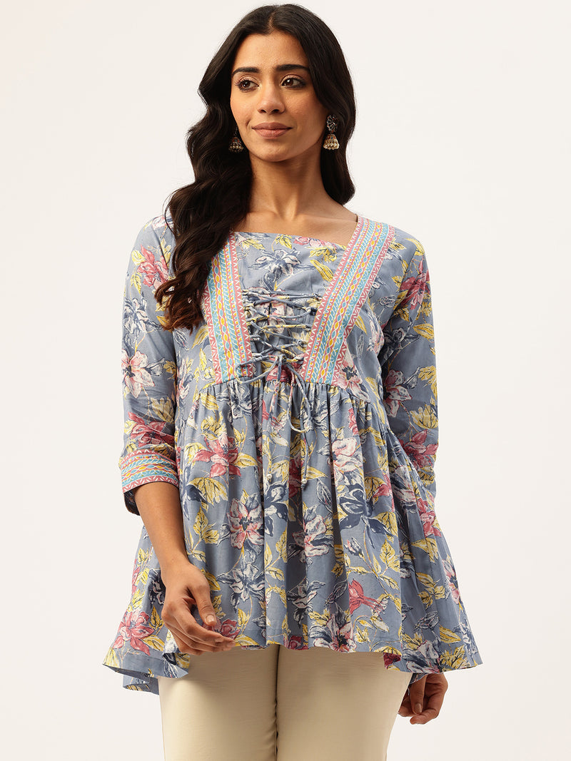 Princess Cut Top for Women - 3/4 Sleeves with Front Drawstrings