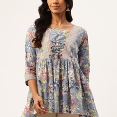 Princess Cut Top for Women - 3/4 Sleeves with Front Drawstrings