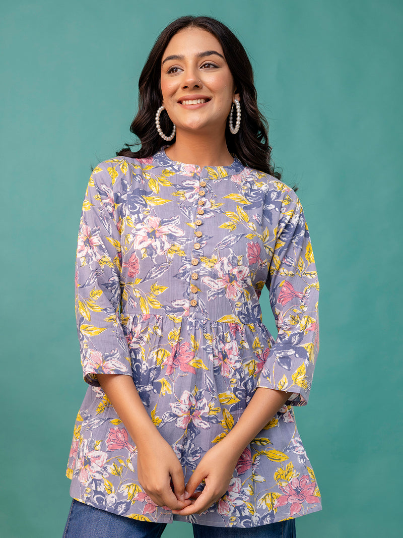 Tunic – Mandarin Collar, 3/4 Sleeves, Flattering Fit (Sizes S–XXL)