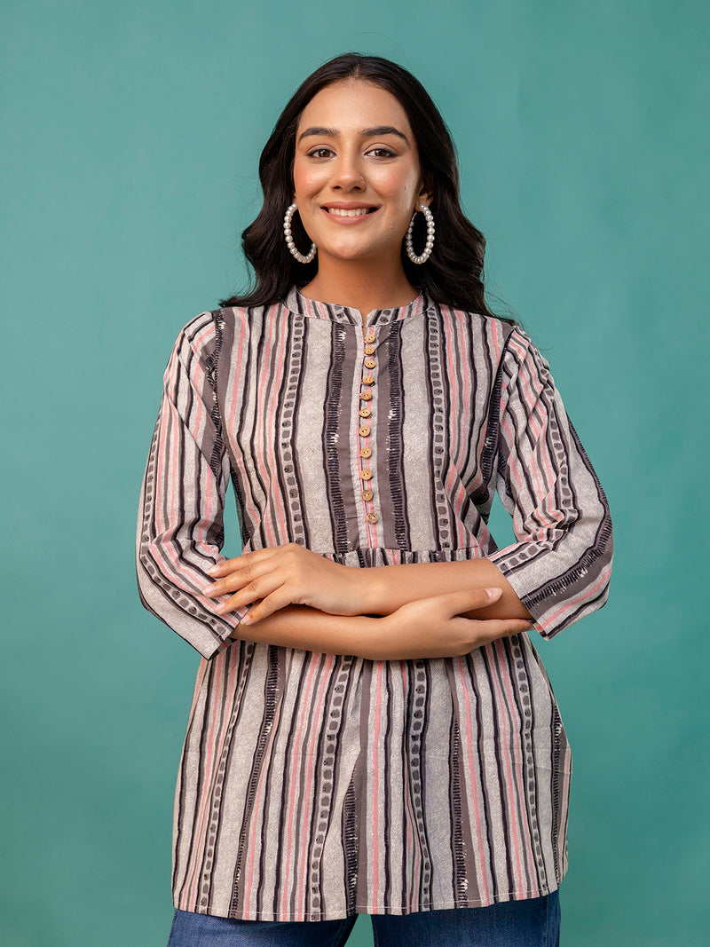 Tunic – Mandarin Collar, 3/4 Sleeves, Flattering Fit (Sizes S–XXL)