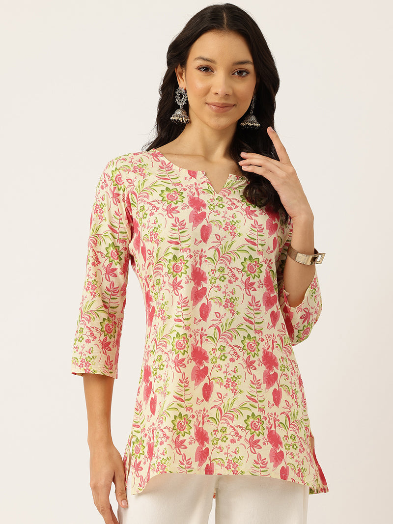 3/4 Sleeve Round Neck Vcut top Cream Colour