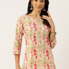 3/4 Sleeve Round Neck Vcut top Cream Colour