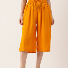 Women's Culottes | Calf-Length Pants with Double Pockets & Elastic Waistband