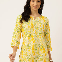 3/4 Sleeve Round Neck Vcut top Yellow Colour