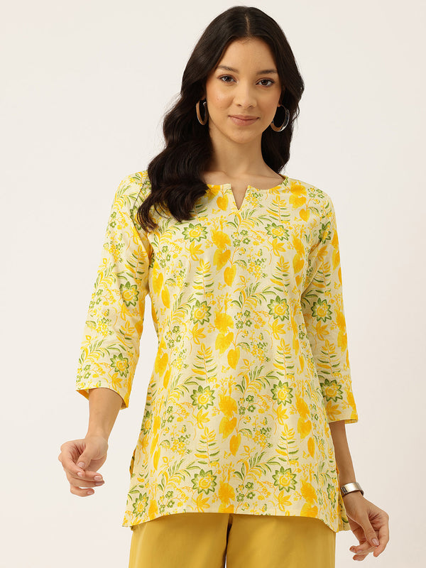 3/4 Sleeve Round Neck Vcut top Yellow Colour
