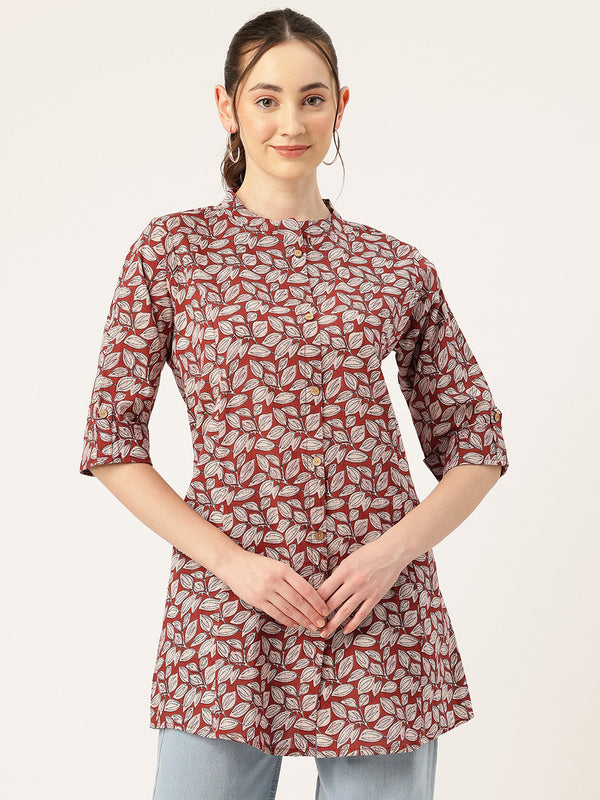 Printed Mandarin Collar top – Casual & Chic