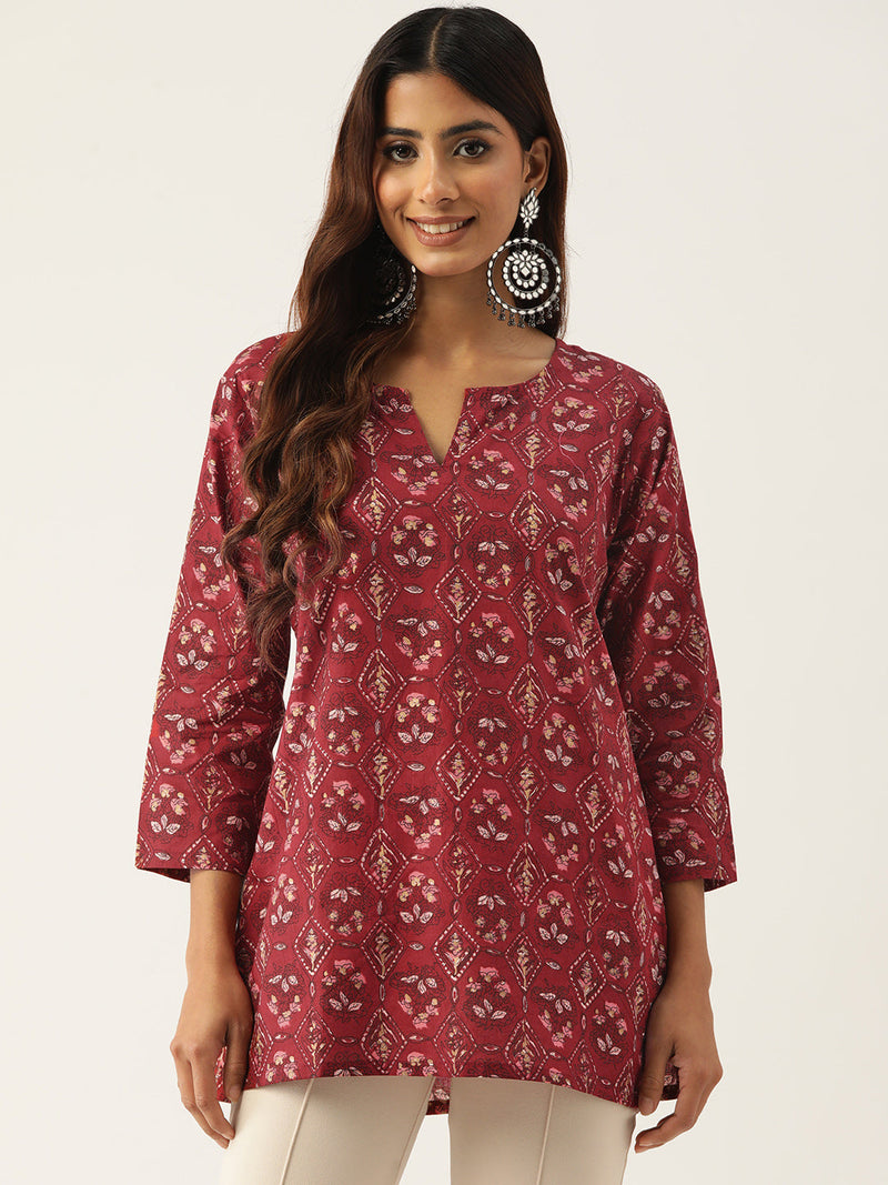 Cotton Printed V-Neck Short Kurti