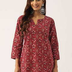 Cotton Printed V-Neck Short Kurti