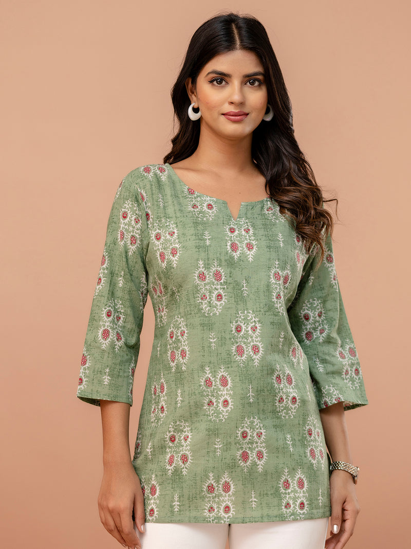 Elegant Printed Short Kurti – Soft Cotton, Everyday Style, Sizes S–XXL.