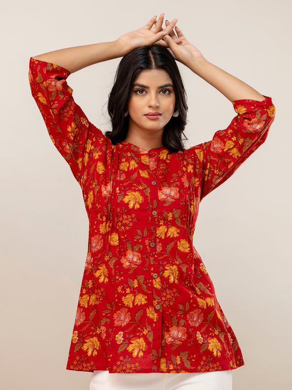 Elegant Mandarin Collar Printed Tunic – Stylish & Comfortable, Sizes